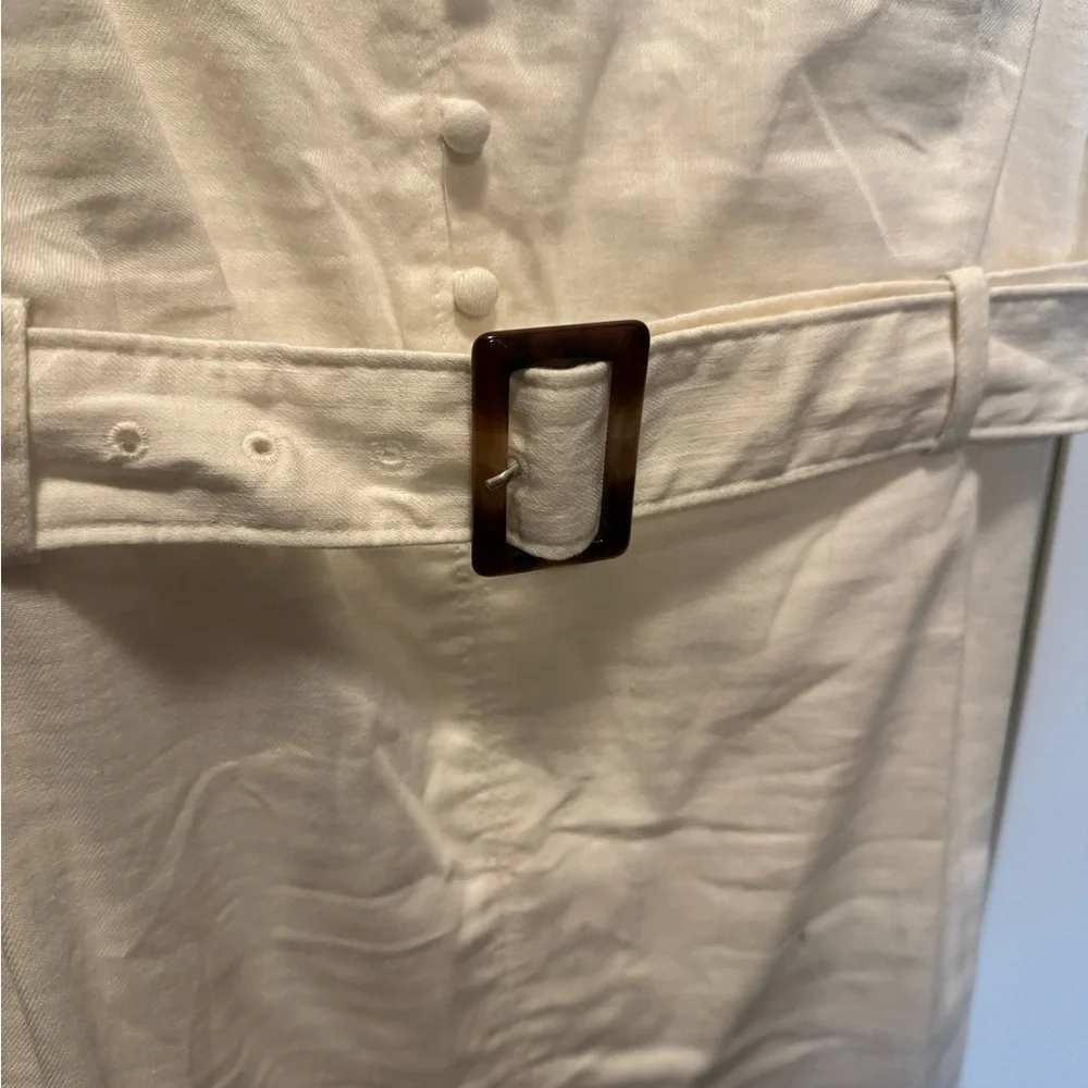 Banana republic sleeveless linen belted dress, white, size 10 - Picture 2 of 3